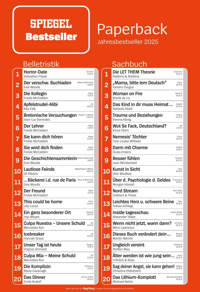 Belletristik-Sachbuch Paperback Jahresbestseller